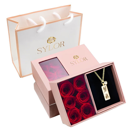 Box of Eternal Roses & Personalized Gaze Necklace