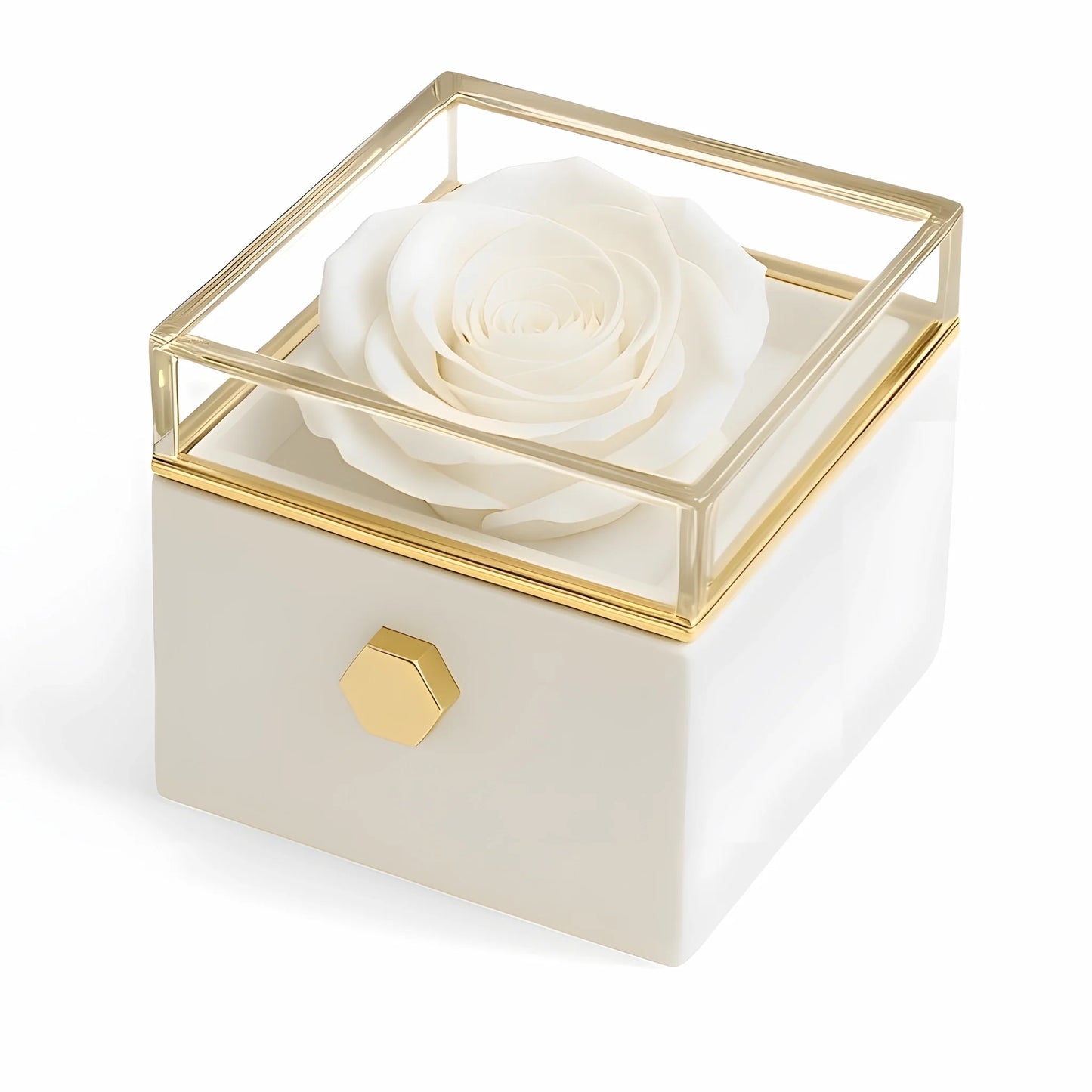 Collana con scatola di rose vere e cerchi intrecciati