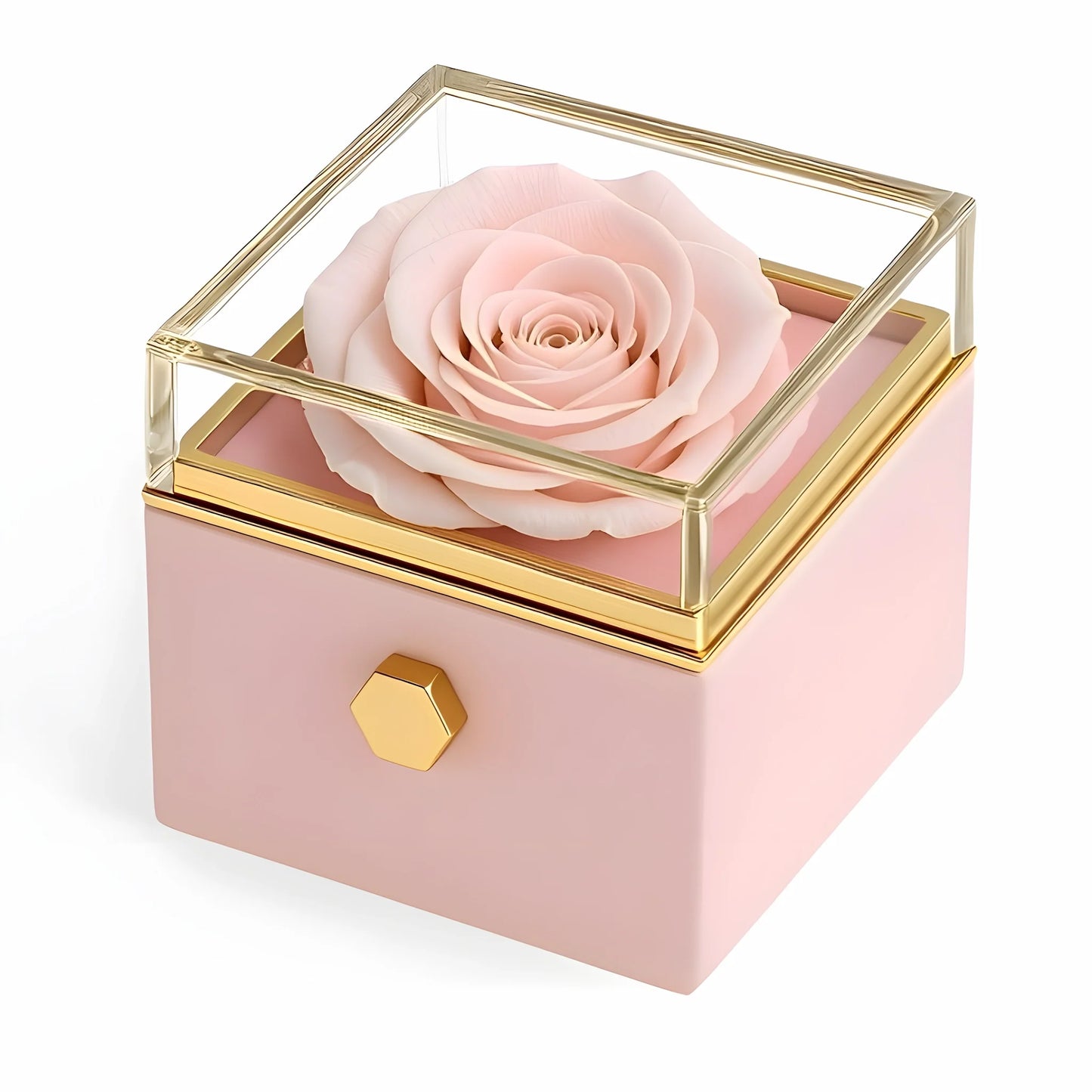 Collana con scatola di rose vere e quadrifoglio di cuori