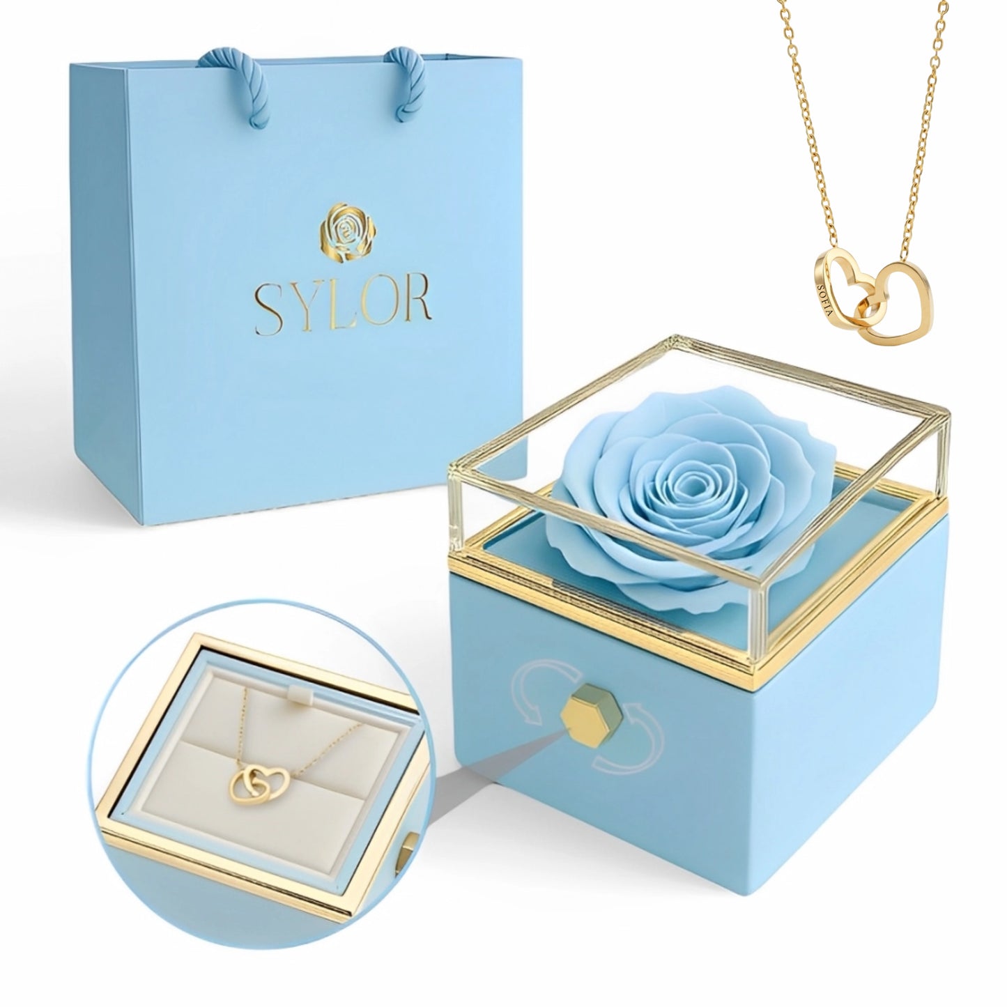 Real Rose Box & Personalized Necklace