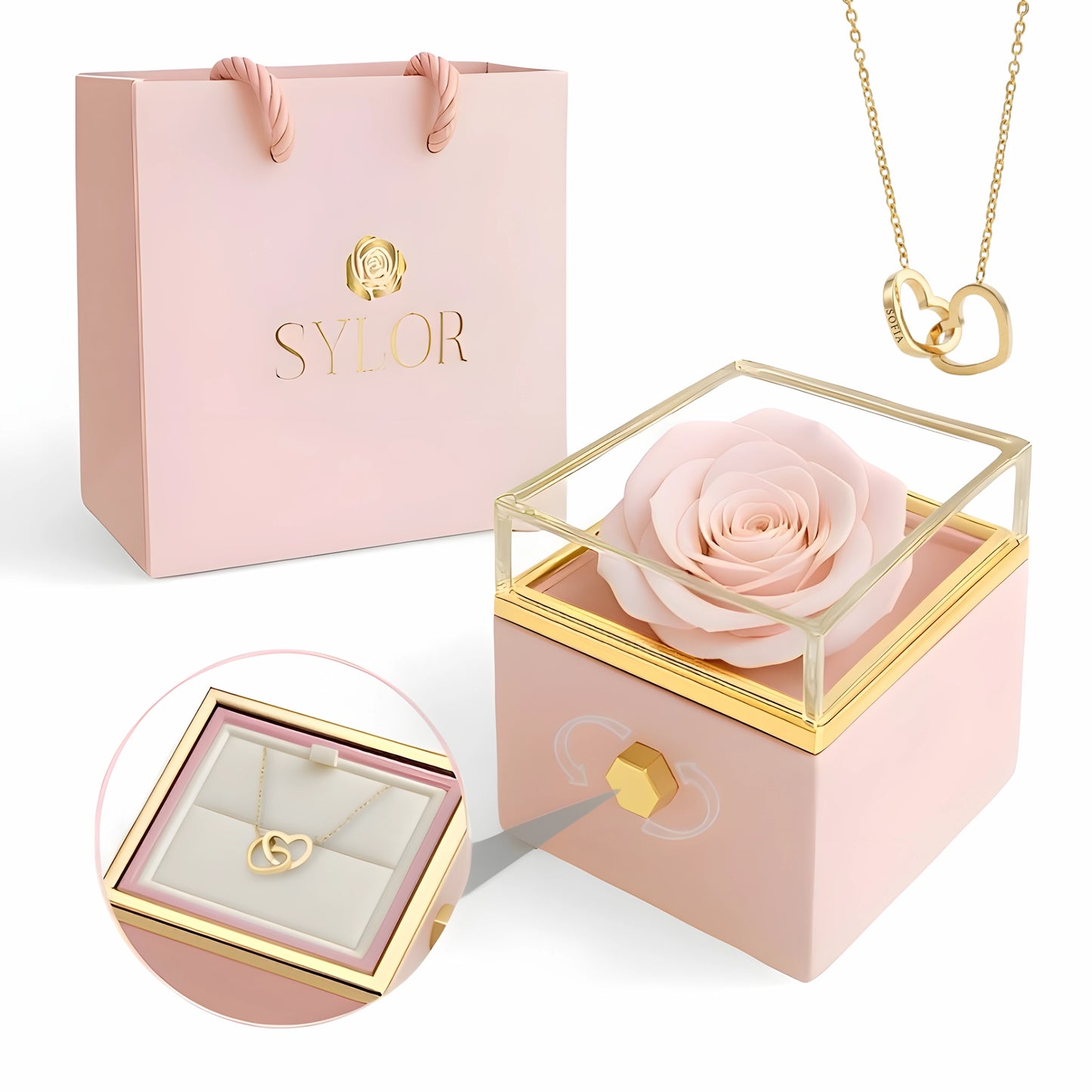 Real Rose Box & Personalized Necklace