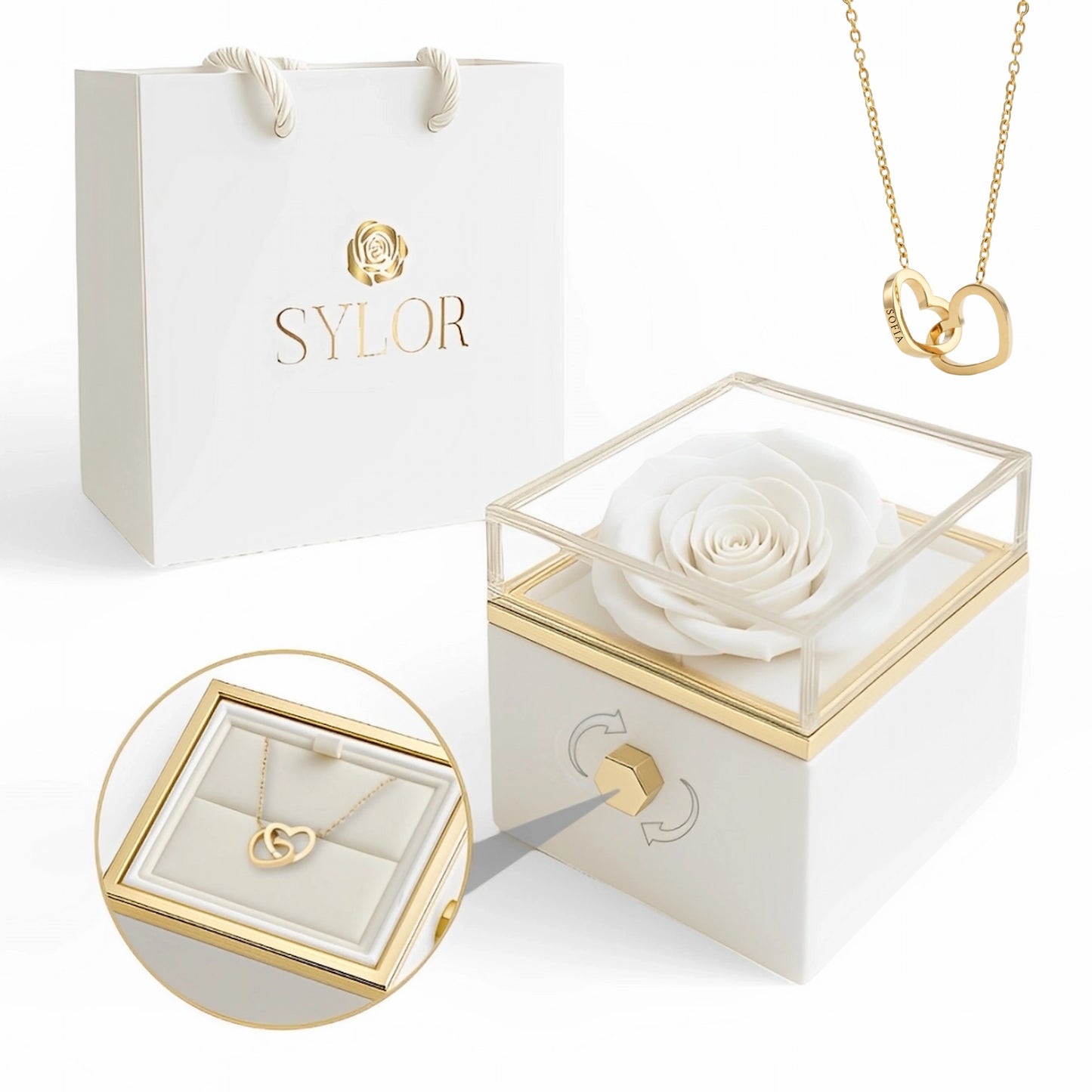 Real Rose Box & Personalized Necklace