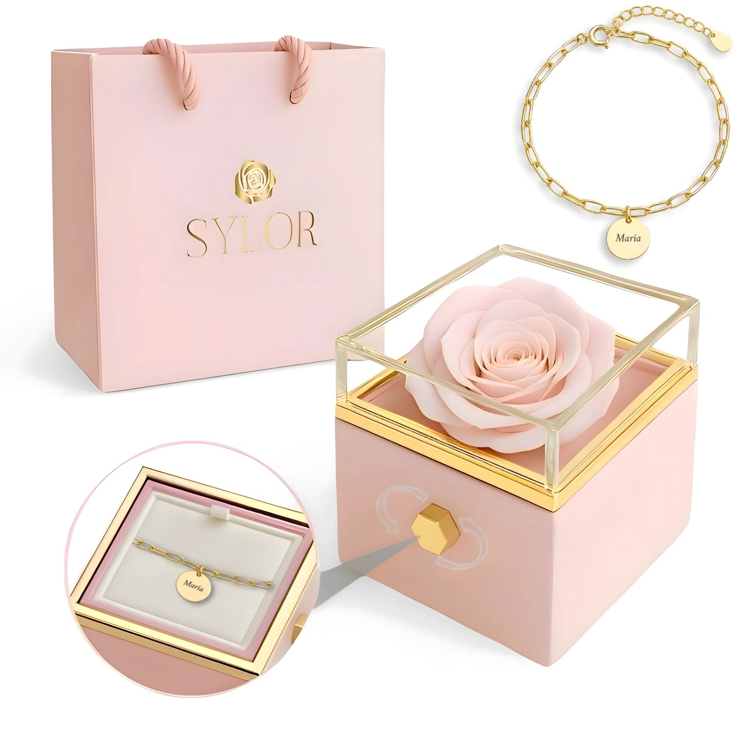 Coffret Roses Véritables &amp; Bracelet Diora