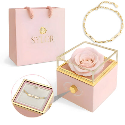 Real Rose Box & Linked Bracelet