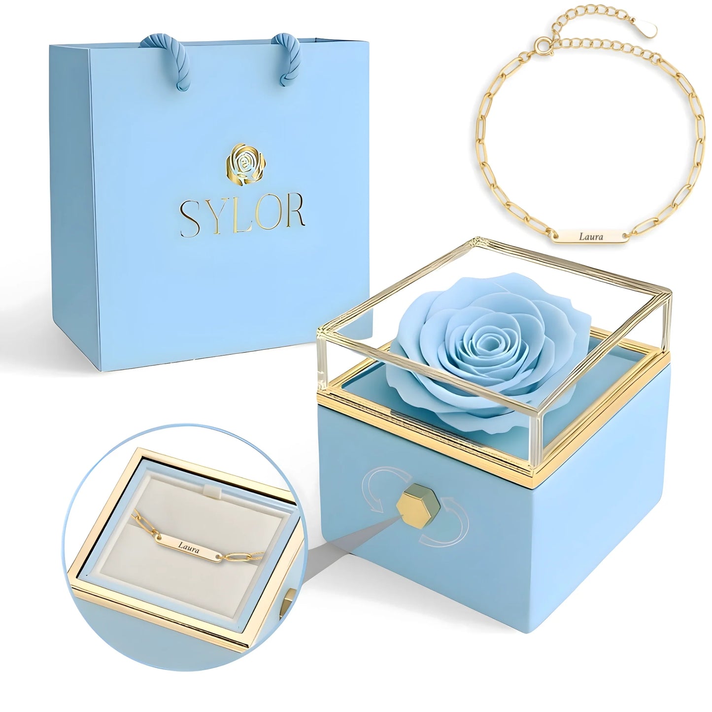 Real Rose Box & Linked Bracelet