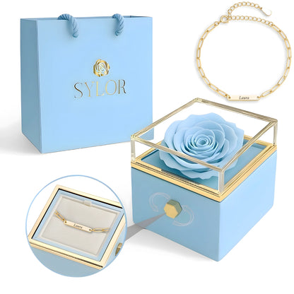 Real Rose Box & Linked Bracelet