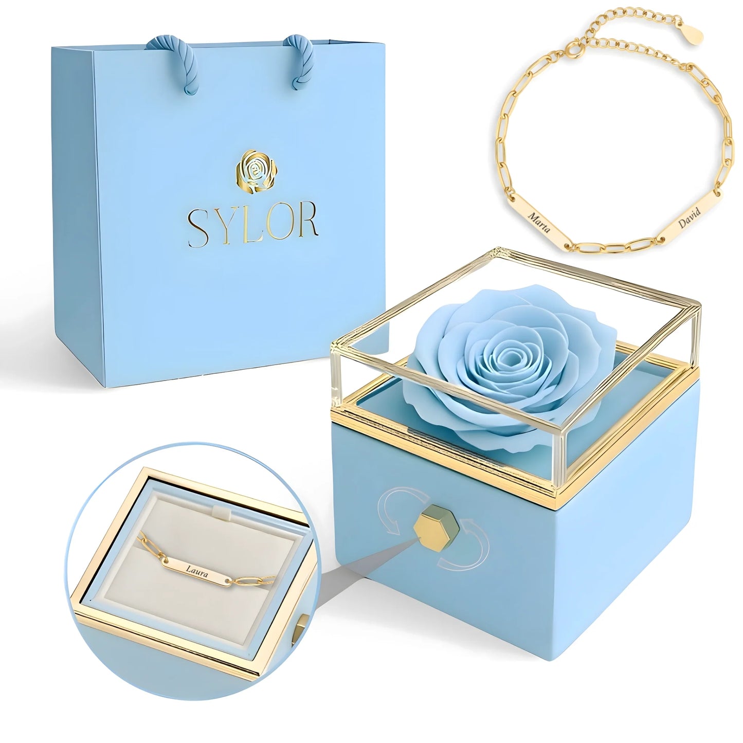 Real Rose Box & Linked Bracelet