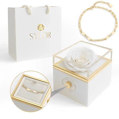 Real Rose Box & Linked Bracelet