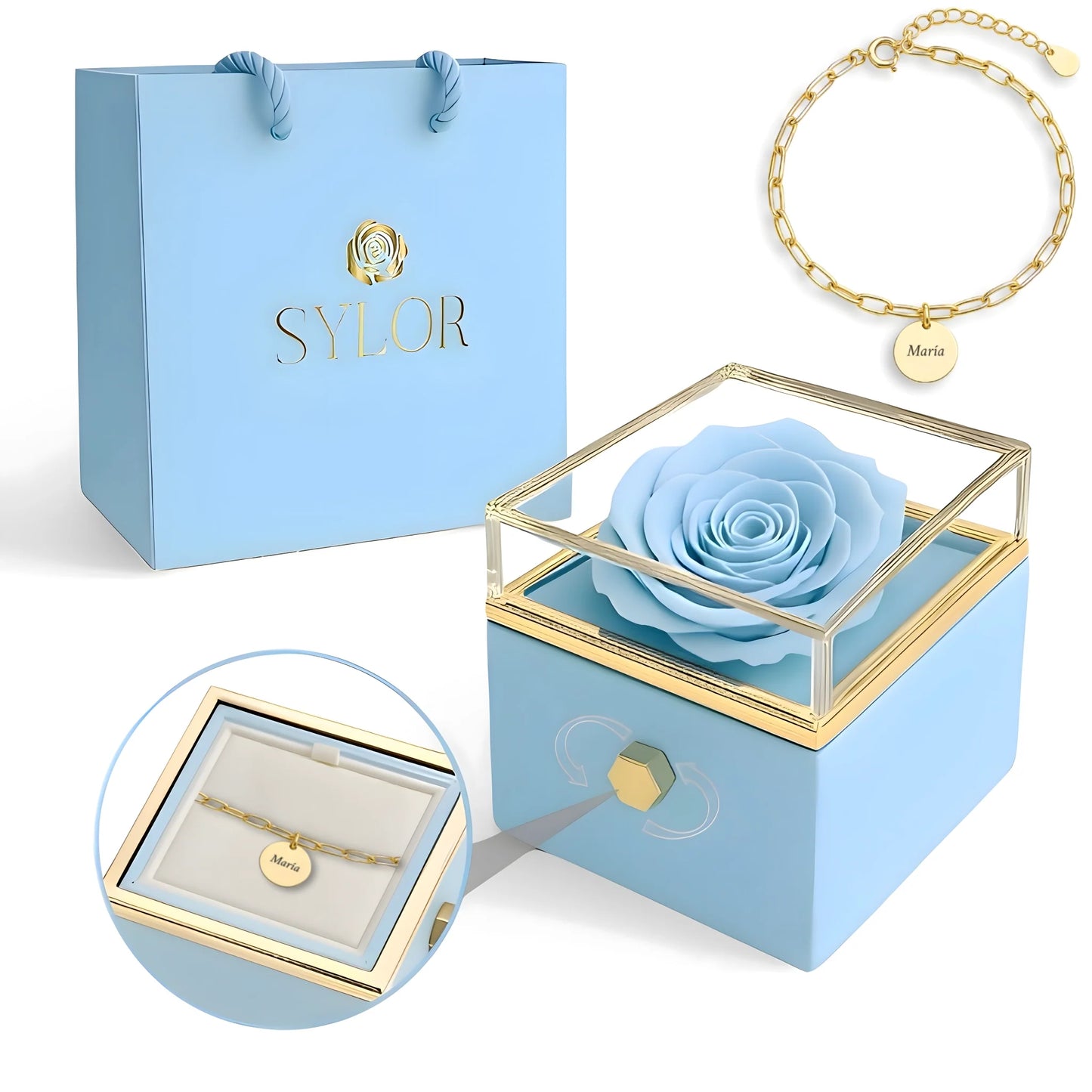 Coffret Roses Véritables &amp; Bracelet Diora