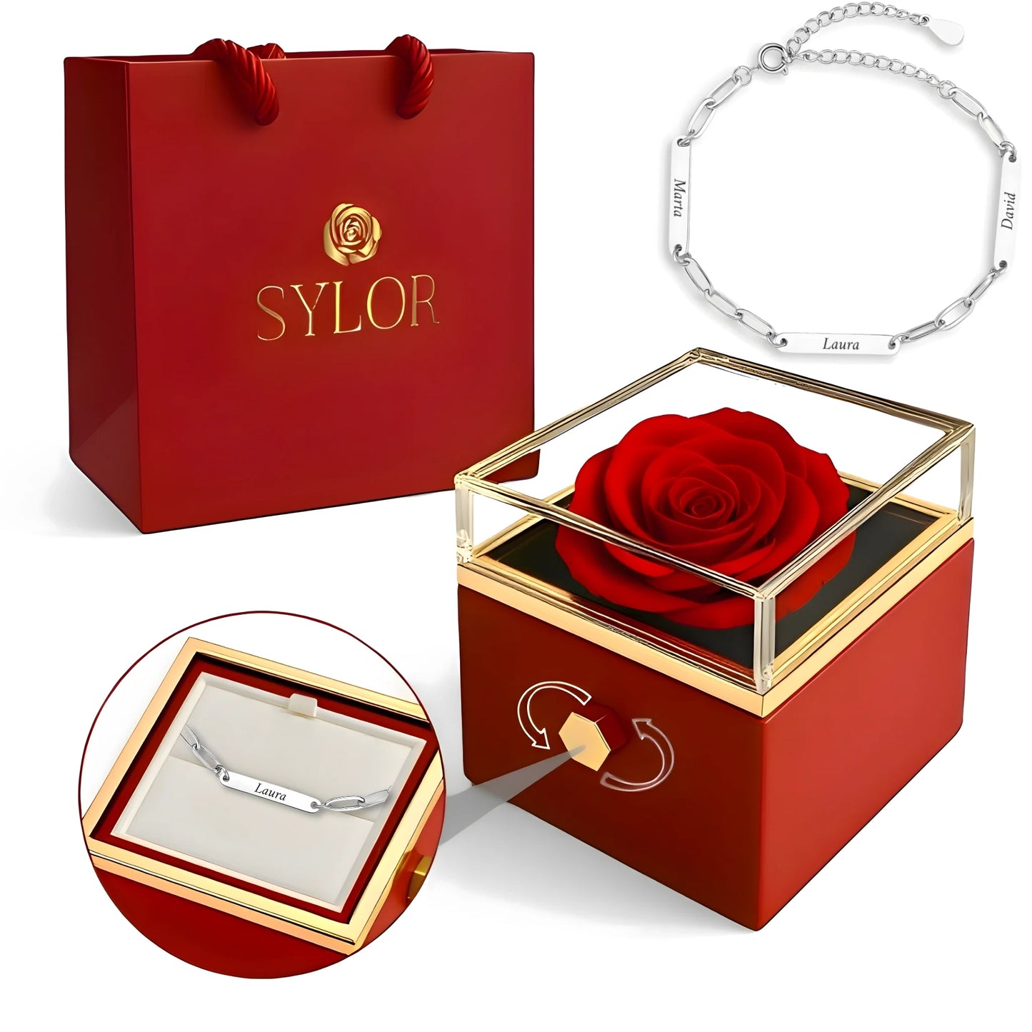 Real Rose Box & Linked Bracelet