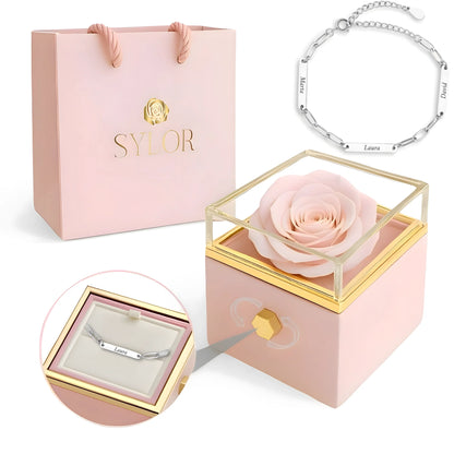 Real Rose Box & Linked Bracelet