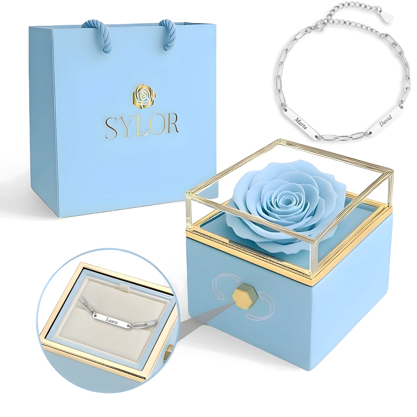 Real Rose Box & Linked Bracelet