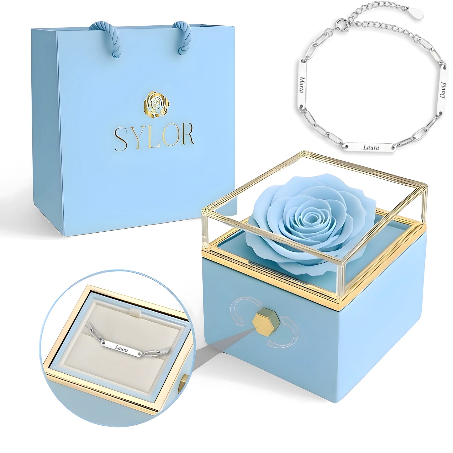 Real Rose Box & Linked Bracelet