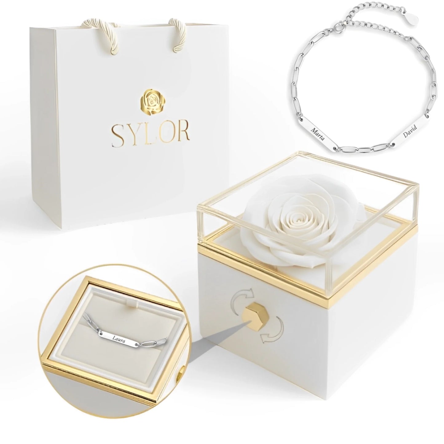 Real Rose Box & Linked Bracelet