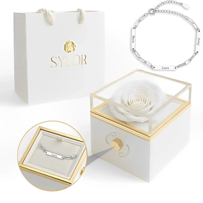 Real Rose Box & Linked Bracelet