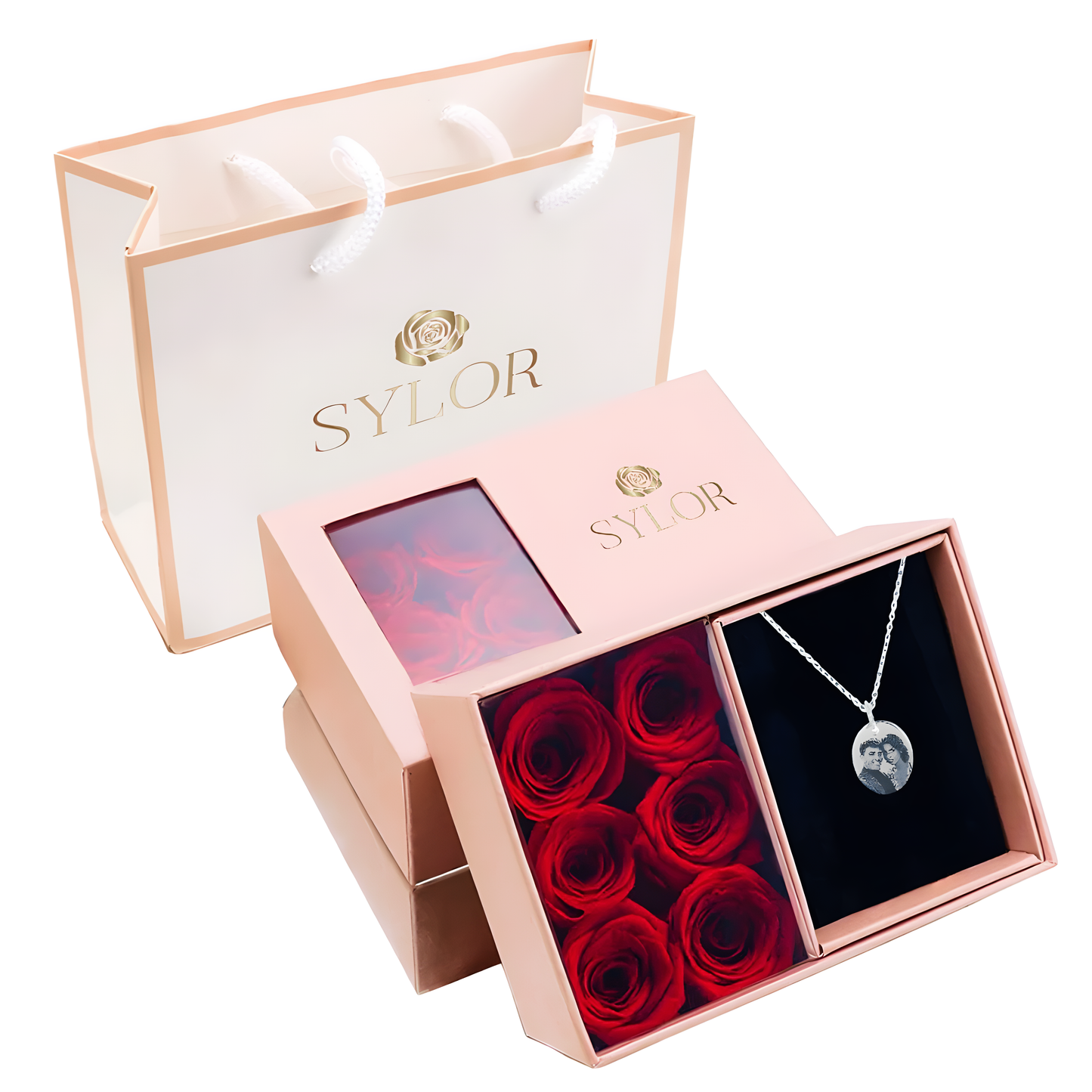 Box of Eternal Roses  Personalized Face Necklace