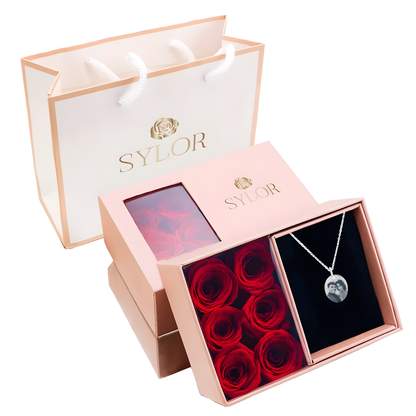 Box of Eternal Roses  Personalized Face Necklace