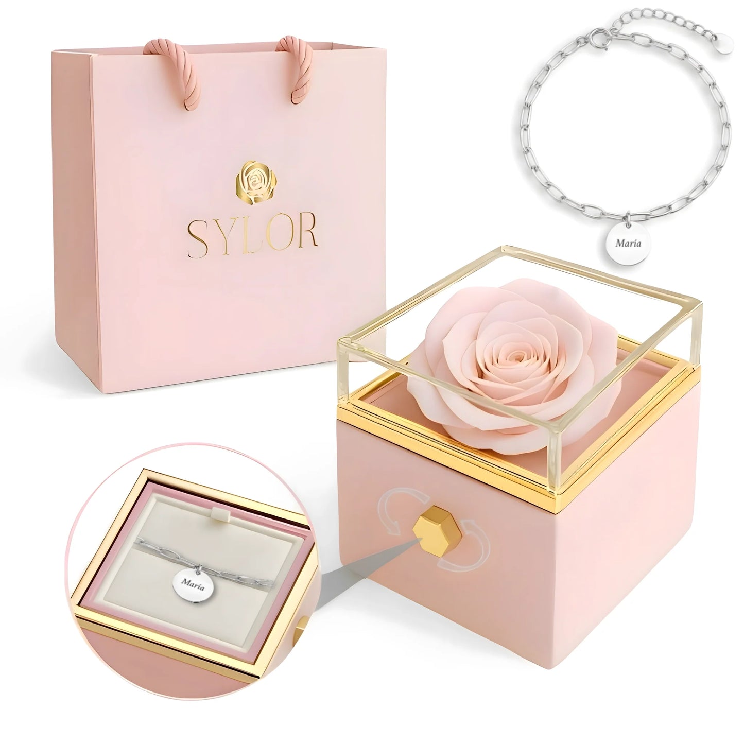 Coffret Roses Véritables &amp; Bracelet Diora