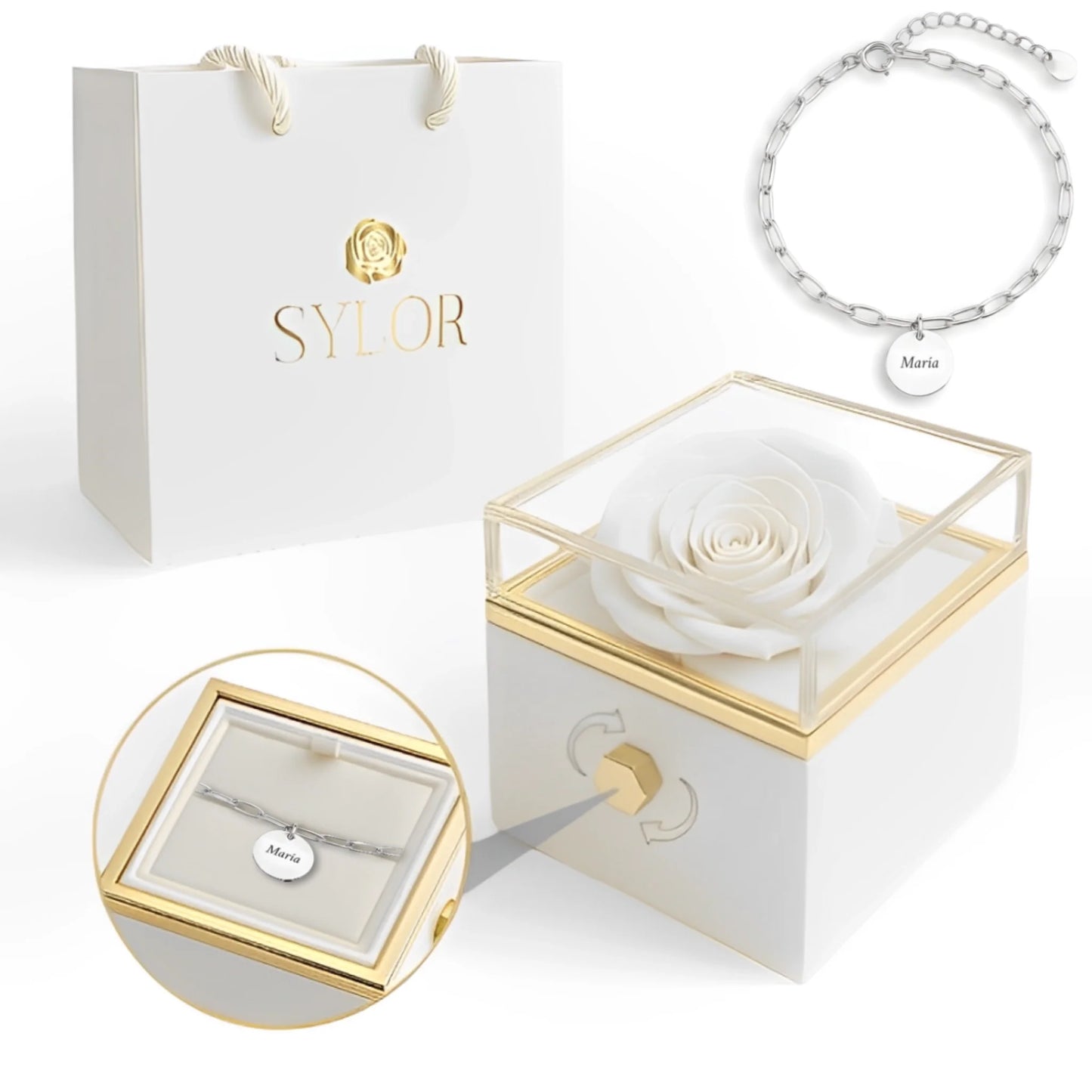 Coffret Roses Véritables &amp; Bracelet Diora